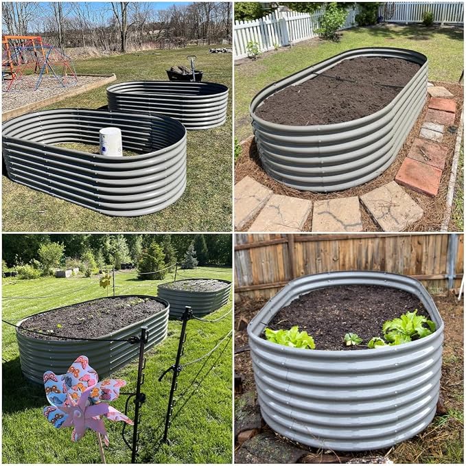 A ANLEOLIFE 4-Set 8X4X2 ft Galvanized Raised Garden Bed Kit, Oval Metal Deep - Image 2