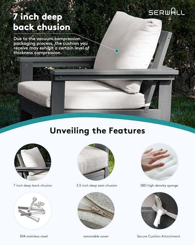 SERWALL HDPE Patio Sofa Set, 3-piece Sectional Outdoor Furniture Set, All - Image 4