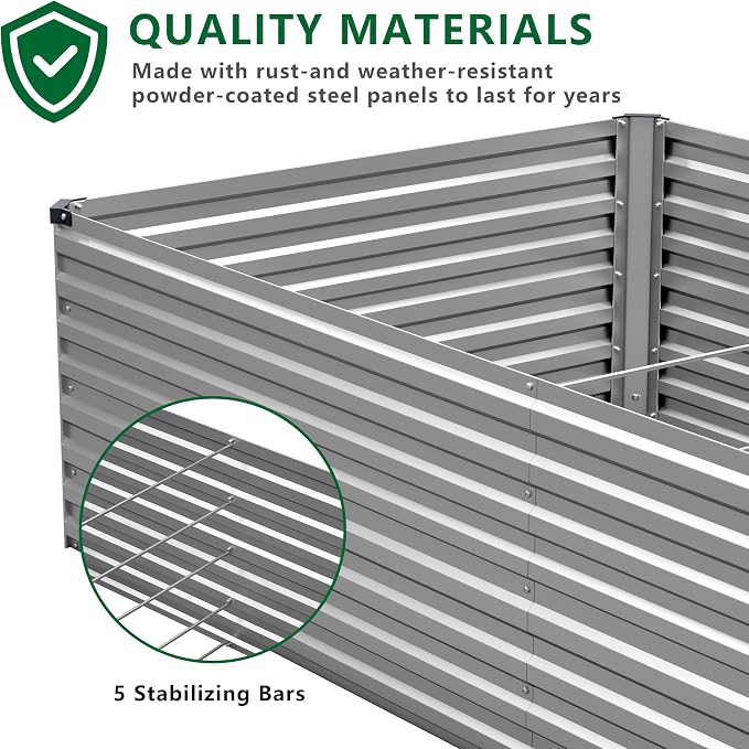 8x4x2FT Galvanized Raised Garden Bed Kit, Vegetable Plant Boxes-Rectangle Metal - Image 8