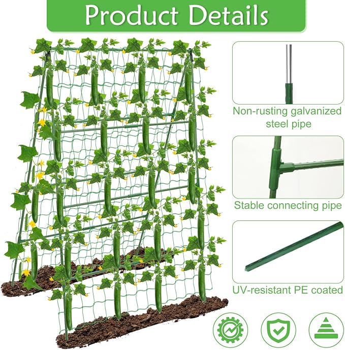 32 x 53 Inch Cucumber Trellis for Climbing Plants Outdoor A-Frame Garden - Image 3