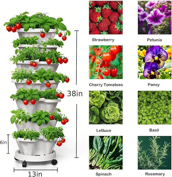 Strawberry Planters, 7 Tiered Vertical Stackable Planter, Herb Stacking Tower - Image 9