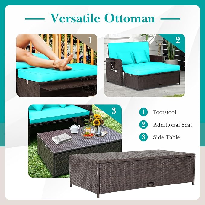 Nightcore Wicker Patio Outdoor Daybed, Outdoor Chaise Lounger w/ 4-Level - Image 5