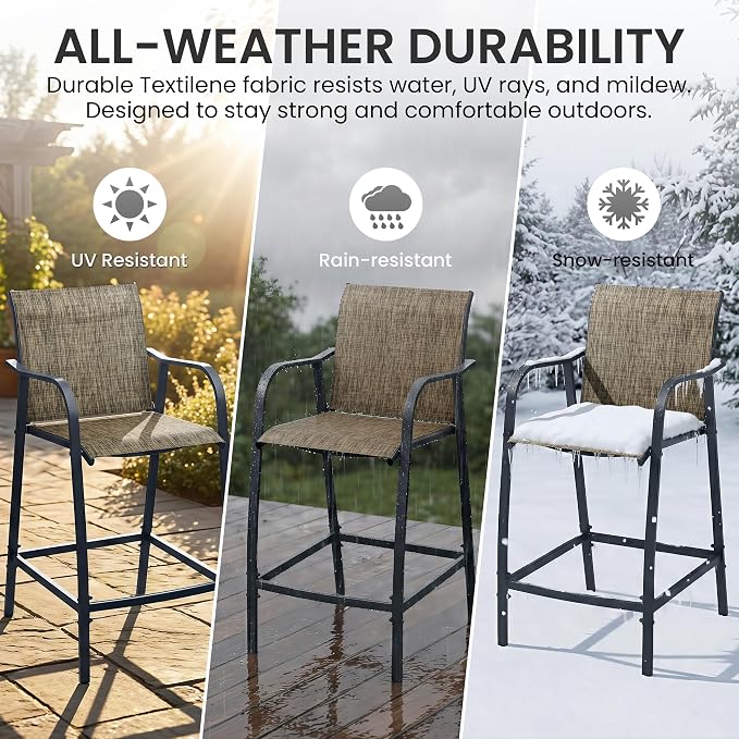 Crestlive Outdoor Bar Stools Set of 2, 500 lb Capacity Metal Patio Bar Chairs - Image 4