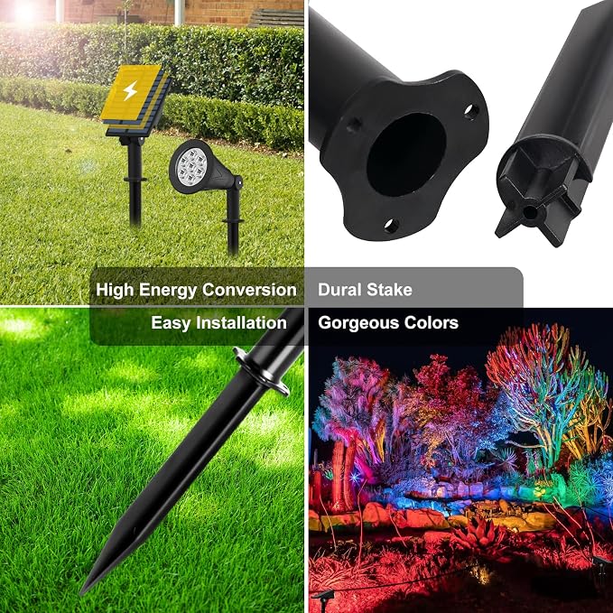 T-SUNUS RGB Solar Landscape Spotlights Christmas, Color Changing Spot Lights - Image 8