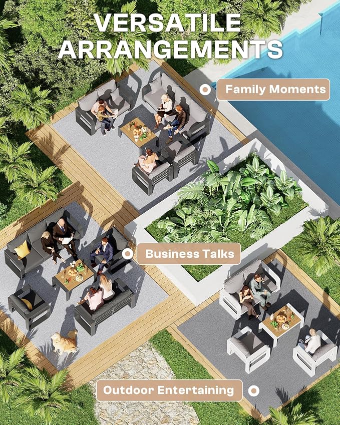 Aluminum Outdoor Sofa Bistro Set, Oversized Patio Conversation Sets Widened - Image 8