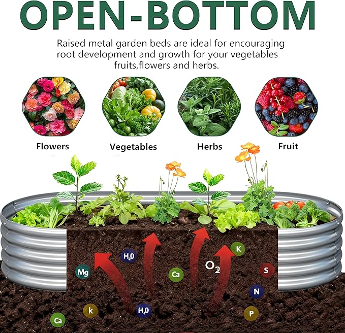 4x2x1FT Galvanized Raised Garden Bed Kit, Vegetable Boxes-Oval Metal Flower Box - Image 3