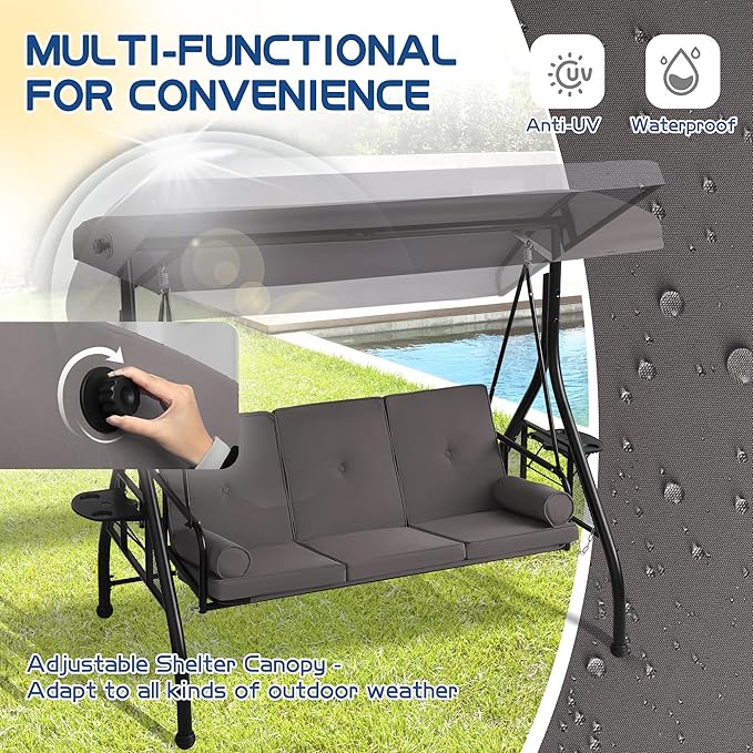 Patio Porch Swings with Adjustable Canopy - Image 6