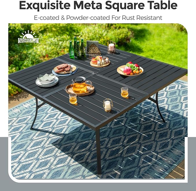 Patio Dining Set for 8, 8 x Stable Brown Dining Chairs, Outdoor Table and - Image 5