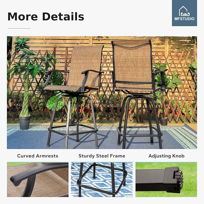 MFSTUDIO 3 Piece Outdoor Swivel Bar Set, Outdoor Bar Table and Chairs Set - Image 2