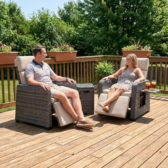 Restland Outdoor Recliner with Independent Adjustable Back & Footrest Wicker - Image 4