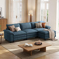 LINSY HOME 123'' Modular Sectional Sofa Blue Couch Corduroy Cloud Couches by LINSYHOME