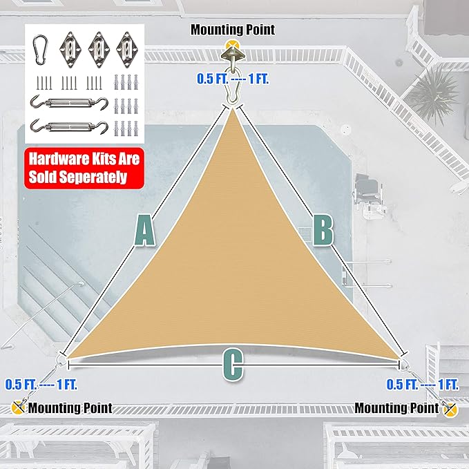Amgo Custom Size 27' x 27' x 27' Sand Beige Triangle Sun Shade Sail Order to - Image 7