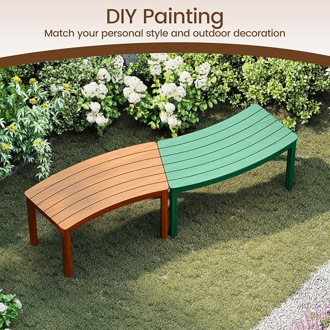 Tangkula Acacia Wood Outdoor Curved Bench Set of 2, Patio Garden Backless Fire - Image 7