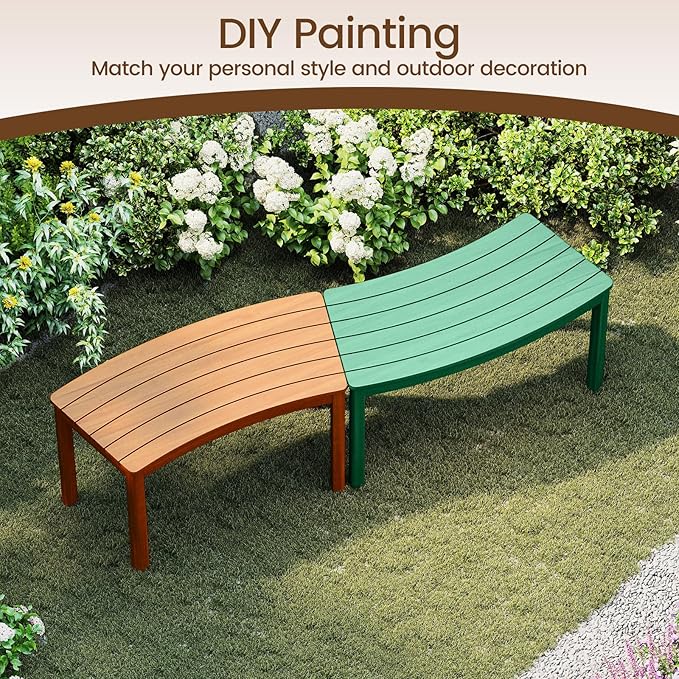 Tangkula Acacia Wood Outdoor Curved Bench Set of 3, Patio Garden Backless Fire - Image 7