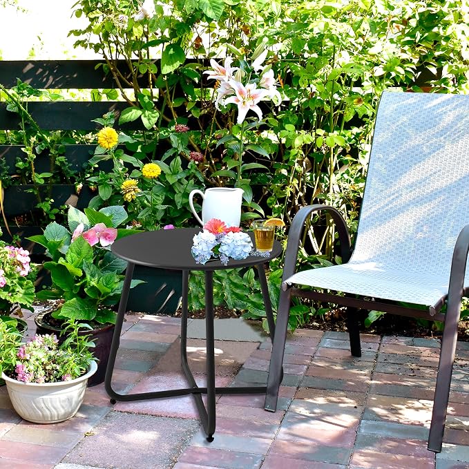 Outdoor Table Small Patio Side Table, Round Metal Side Table, Weatherproof - Image 2