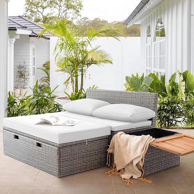 Greesum Outdoor Daybed Set Multifunctional Wicker Lounge Bed Furniture by BuynowfromGreesum