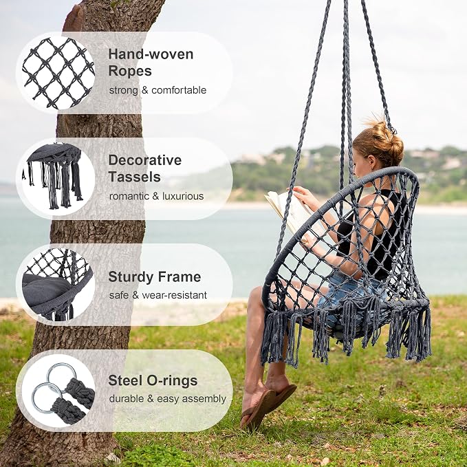 SUNCREAT Hammock Chair Hanging Macrame Swing - Image 3
