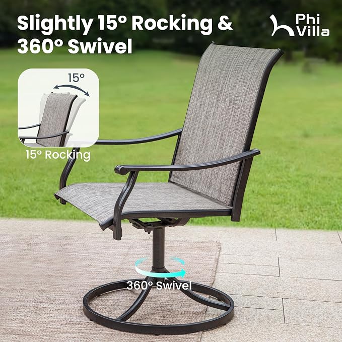 PHI VILLA 7 PCS Outdoor Dining Set, 2 Swivel & 4 Stable Patio Chairs and - Image 2