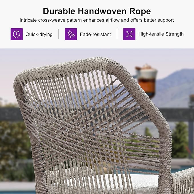 PURPLE LEAF Patio Bar Stool Counter Height Set of 2 Outdoor Rattan Chairs - Image 6