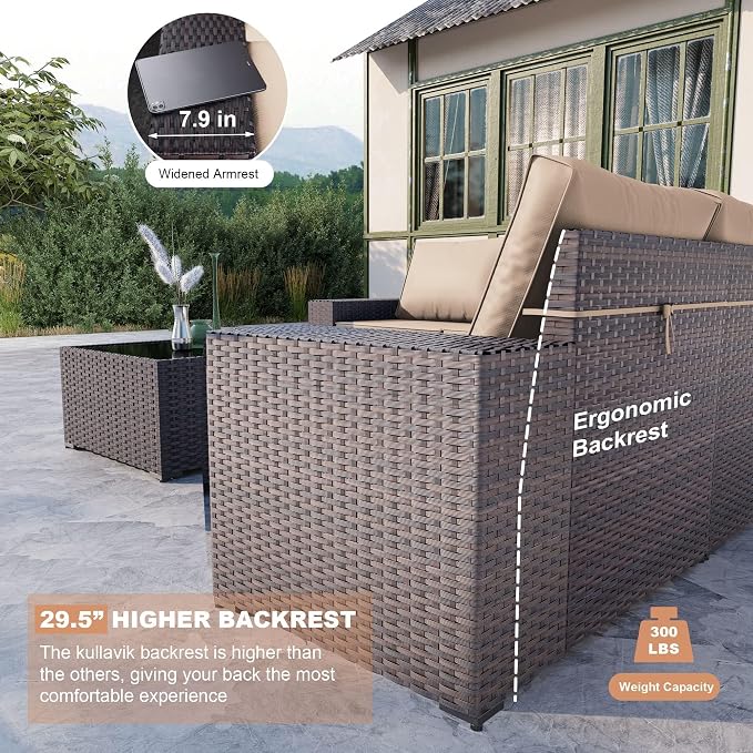 Kullavik 9 Pieces Outdoor Patio Furniture Set, PE Wicker Rattan Sectional Sofa - Image 5