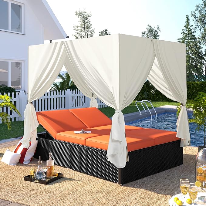 Wicker Metal Outdoor Bed Lounger - Image 3