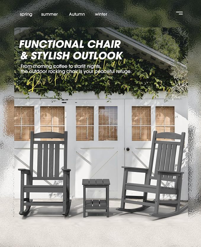 KINGYES Outdoor Rocking Chairs, HDPE All-Weather Patio Rocking Chairs High Back - Image 2
