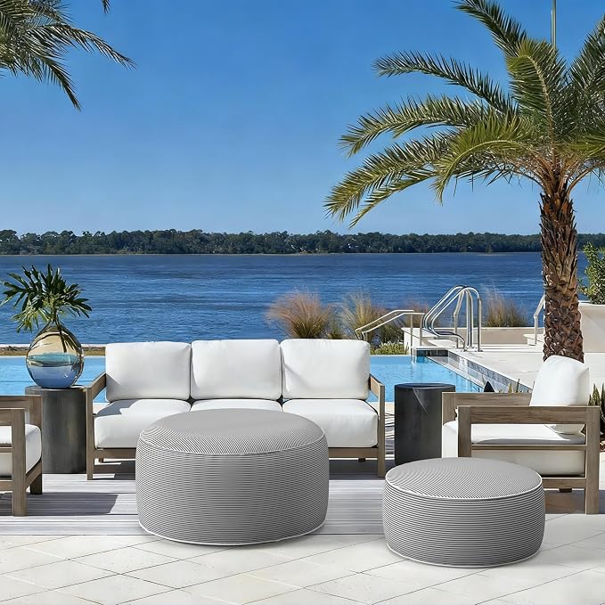 LVTXIII Indoor/Outdoor Extra Large Inflatable Ottoman Pouf D31 x H14 Inch - Image 5