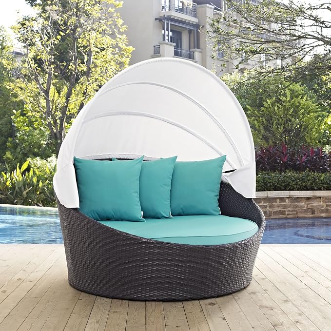 Modway Convene Wicker Rattan Outdoor Patio Retractable Canopy Round Poolside - Image 2