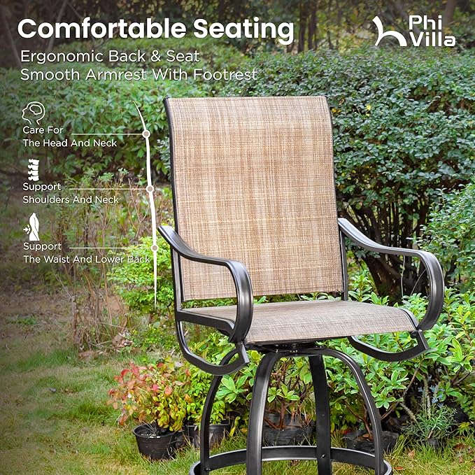 PHI Villa Outdoor Swivel Bar Stools Set of 8, Counter Height Patio Chairs - Image 2