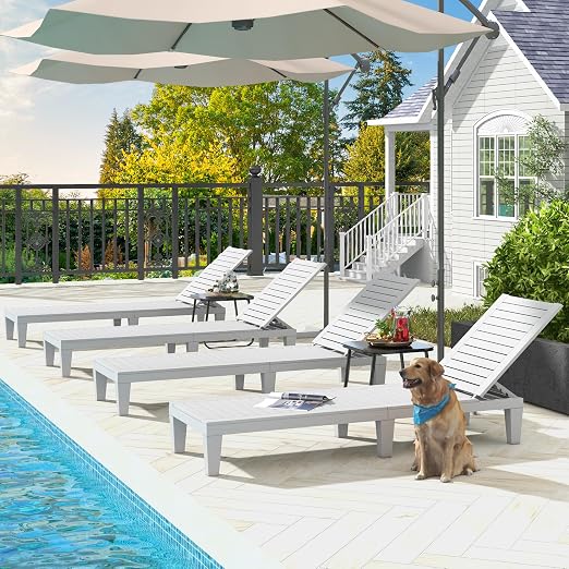 DWVO Outdoor Chaise Lounge, Pool Lounge Chair Set of 4 w/ 5-Level Backrest - Image 7