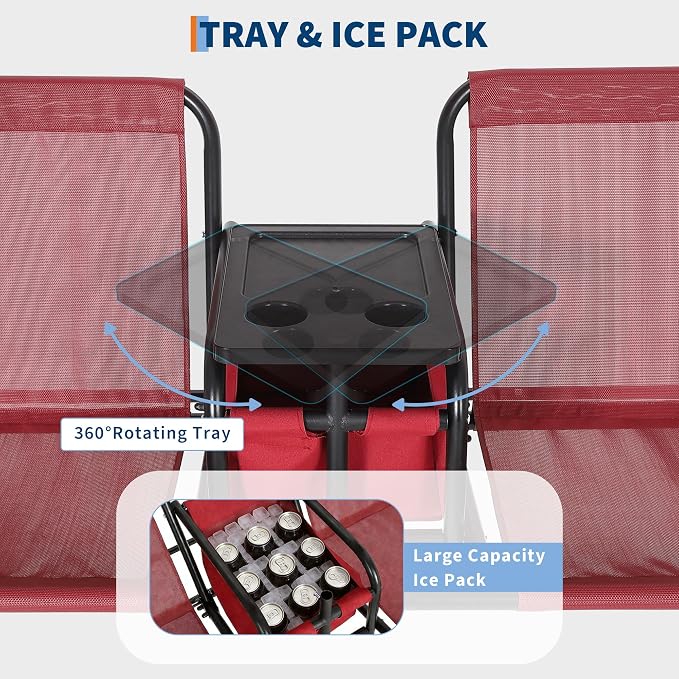 2-Person Porch Swing with Cup Holders, Pivot Storage Table & Cooler Bag - Image 3