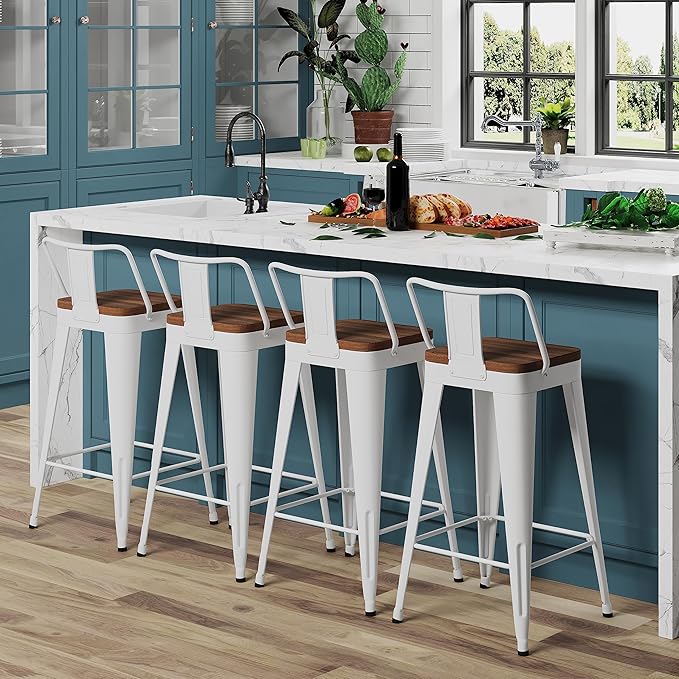 WENTMENT Bar Stools Set of 4 Counter Height Bar Stools Metal Barstools - Image 3