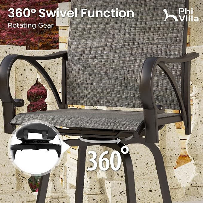 PHI VILLA Outdoor Bar Stools Swivel Set of 2, Outdoor Bar Height Tall Patio - Image 5