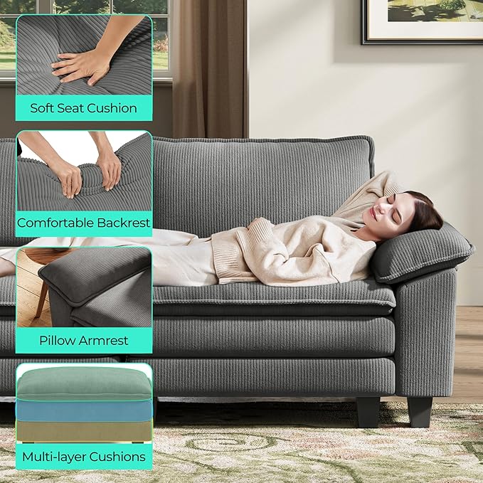 LINSY HOME 90'' Cloud Loveseat Sofa, Modular Sectional Couches Corduroy Cloud - Image 4