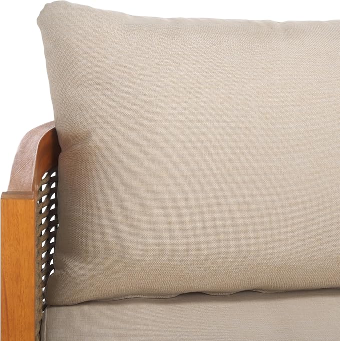 SAFAVIEH Outdoor Collection Amanda Natural Acacia Solid Wood/Taupe Cushion - Image 10