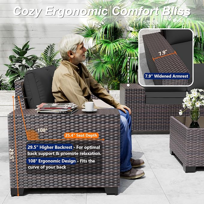 Outdoor Patio Furniture Set, 6 Pieces Outdoor Sectional Furniture High Backrest - Image 3
