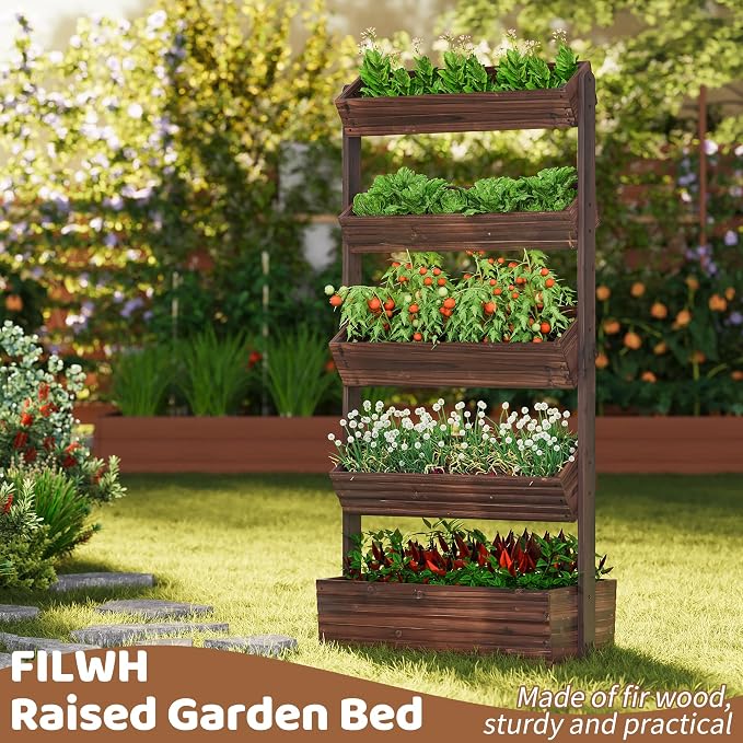 FILWH Wooden Raised Garden Bed Vertical Planter Box, Freestanding Plant Stand - Image 2