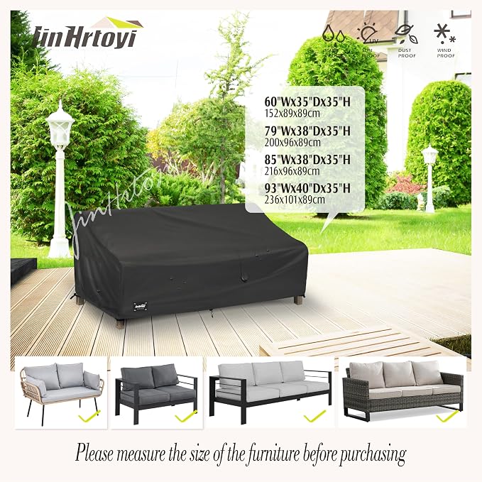 JinHrtoyi 3-Seater Outdoor Couch Cover, 79Wx38Dx35H inches Outdoor Furniture - Image 3
