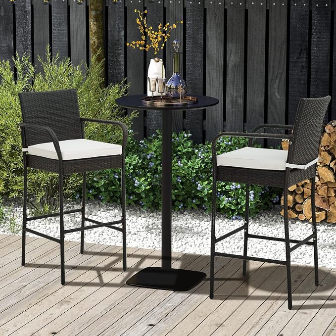 COSTWAY Wicker Bar Stools Set of 2, Patio Bar Height Chairs - Image 2