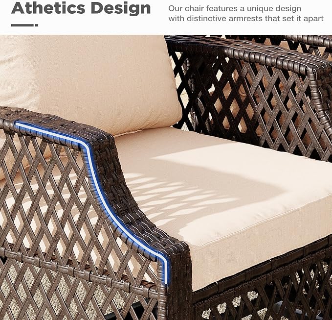 HOMREST 3 Piece Outdoor Swivel Chair Set, Wicker Patio Bistro Set - Image 2