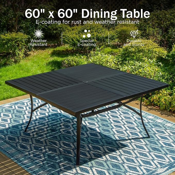 PHI VILLA Patio Dining Set for 8, Extra Large Square Metal Table - Image 6