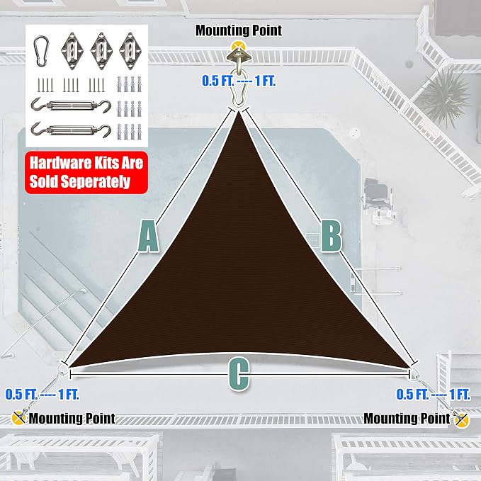 Amgo 8' x 8' x 8' Brown Triangle Sun Shade Sail UPF50+ Canopy Awning AGSLT - Image 7