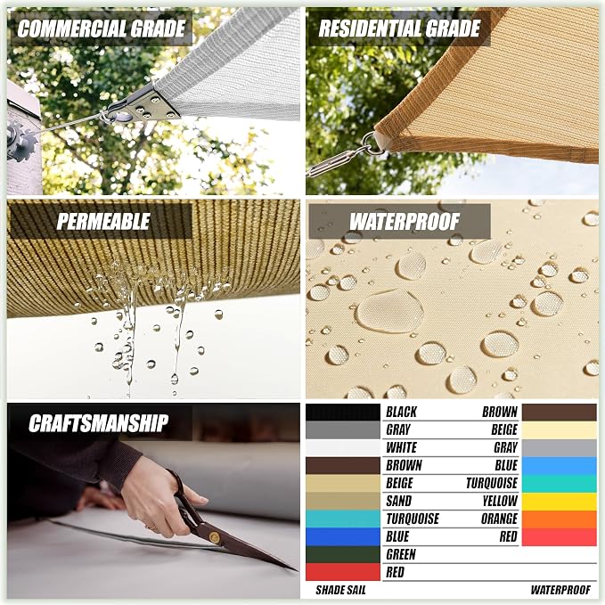ColourTree TAPR1616 Custom Size 7' x 16' Blue Sun Shade Sail Canopy UV Block - Image 4