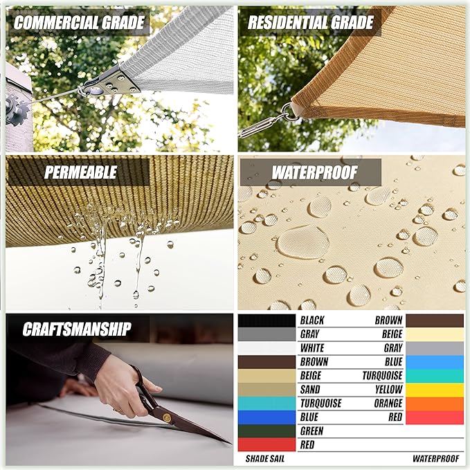 ColourTree TAPR1616 Custom Size 11' x 15' Sand Beige Sun Shade Sail Canopy UV - Image 4