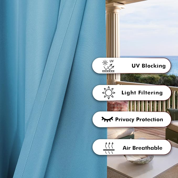BONZER Outdoor Curtains for Patio Waterproof Thick Privacy Wide Grommet Light - Image 4