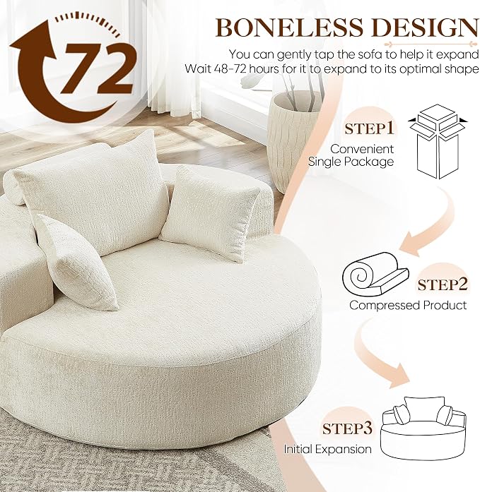 Oversized Round Chaise Longue Chair Indoor, Modern 55-inch Upholstered Chenille - Image 7