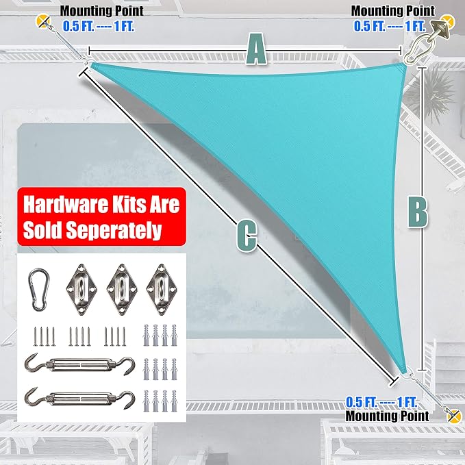 Amgo Custom Size 16' x 19' x 24.8' Turquoise Triangle Sun Shade Sail Order to - Image 7