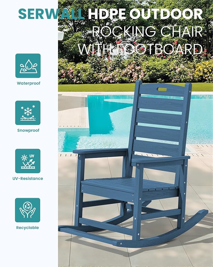 SERWALL Oversized Outdoor Rocking Chair, HDPE Patio Rocking Chair - Image 4