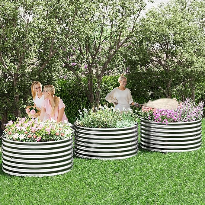 4 Pack Tall 2x2x1.5ft Round Galvanized Raised Garden Bed Outdoor, Metal Garden - Image 7