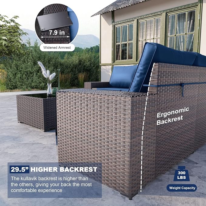 Kullavik 6PCS Outdoor Patio Furniture Set PE Wicker Rattan Sectional Sofa Patio - Image 2